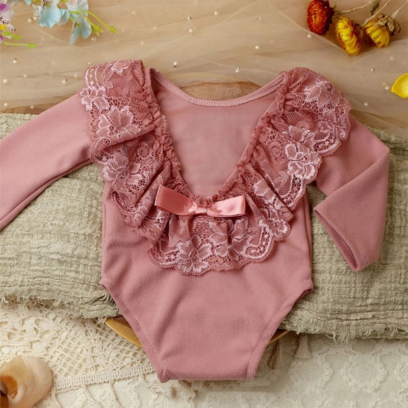 Baby Photo Clothing Lovely Princess Lace Jumpsuit Long Sleeve Romper Newborns Shower Party Elegant One-piece Photo Props A2UB