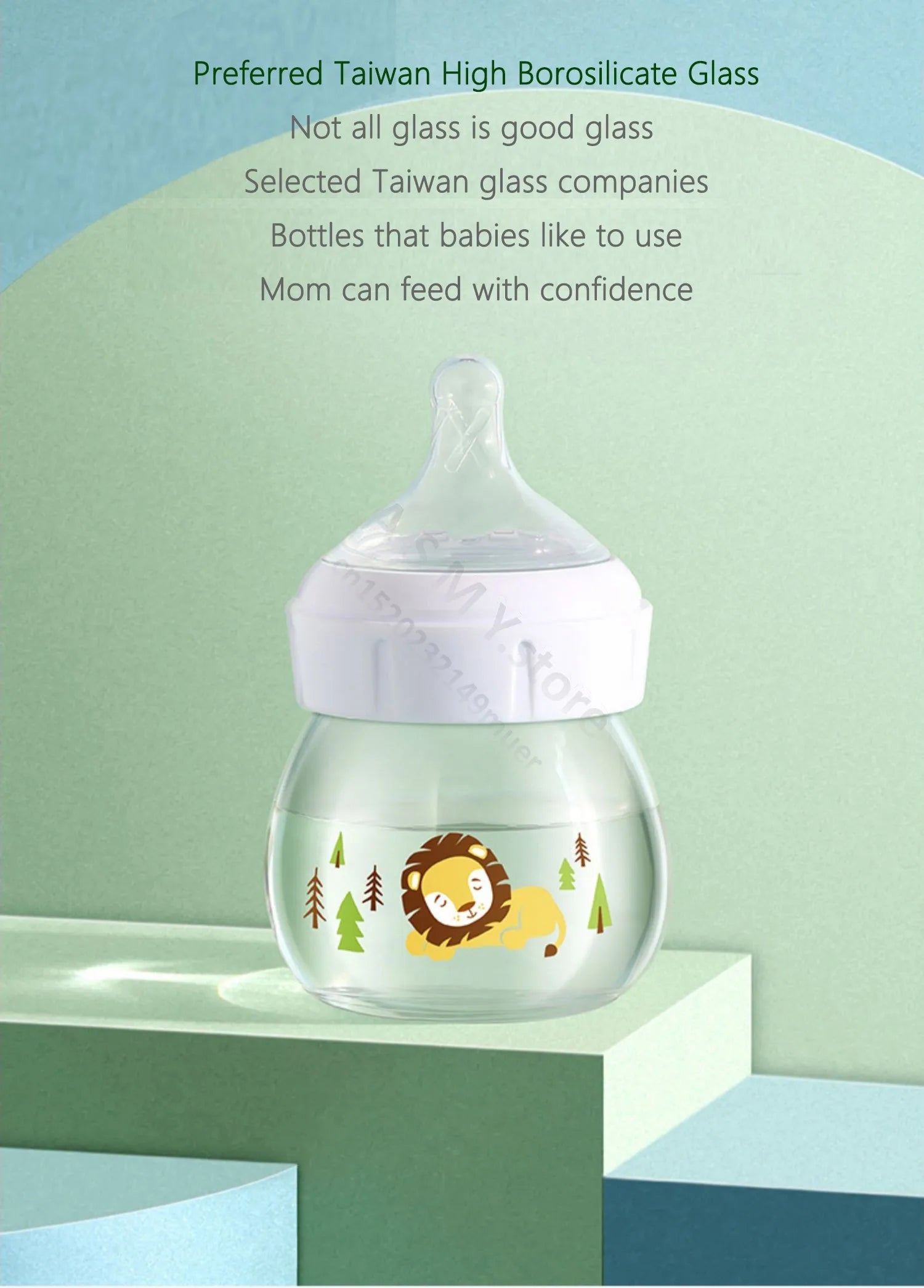 Dr. Brown's newborn wide-bore glass bottle, preemie silicone teat, 60ML for babies 0 to 3 months/Anti-colic glass baby bottle