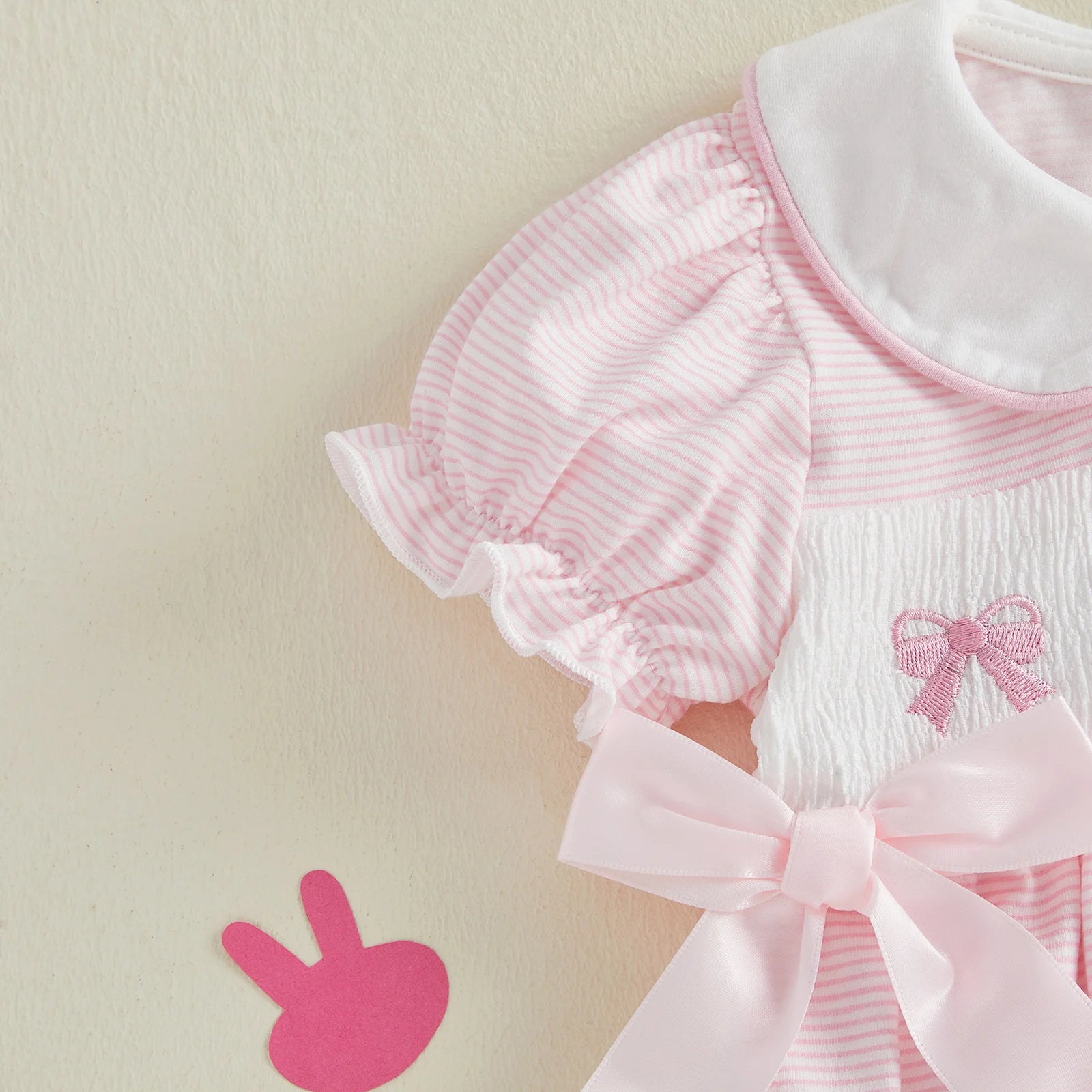 Baby Girl Easter Outfit  Bunny Embroidery Doll Collar Bubble Short Sleeve Jumpsuit Romper Cute Easter Clothes
