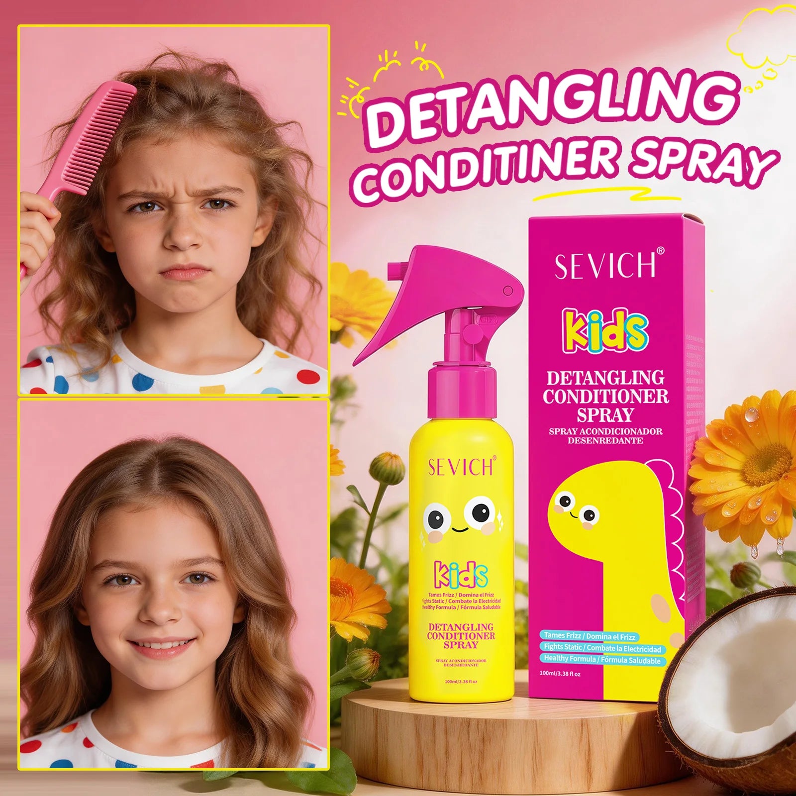 Kids Hair Detangler Spray 100ml Leave-In Conditioning Elixir for Tangle-Free Hair Adds Shine & Moisture Breakage & Reduces Frizz