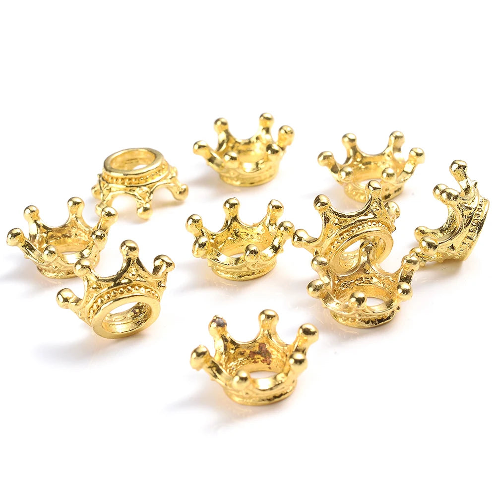 10/20/50pcs Crown Shape Charms End Bead Caps Plated Gold Silver Alloy Crown Accessories Bead For Jewelry Diy Bracelet 6x9/12mm