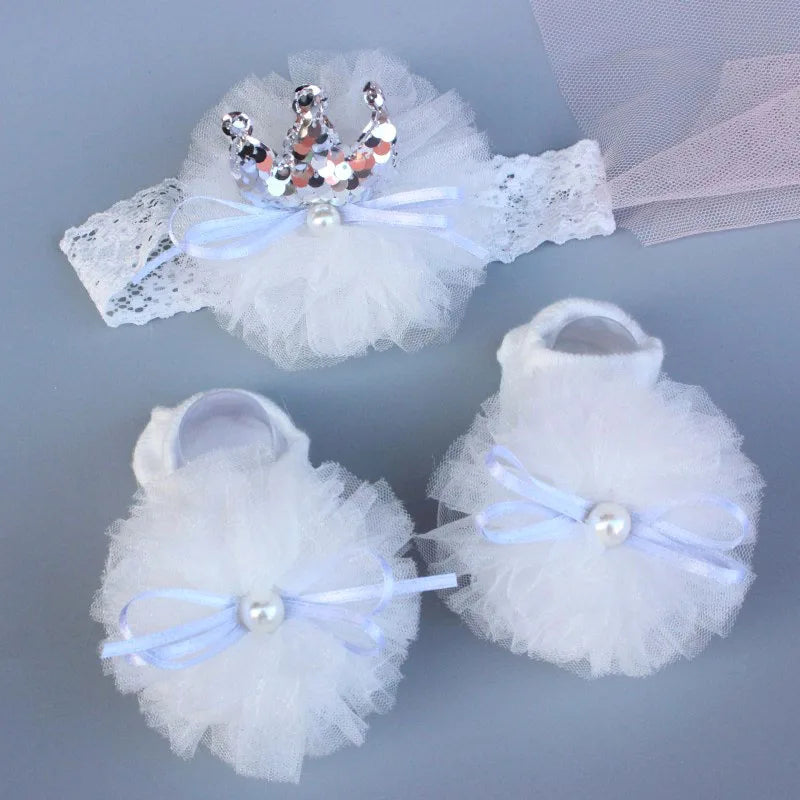 Your Princess Baby Headband And Sock Set With Mesh Flower Crown And Bow Hairbands For Newborn Photos