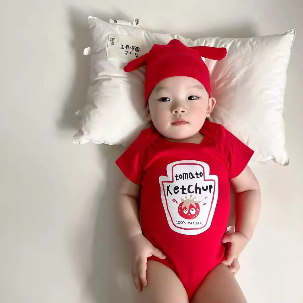 Baby Onesie Cotton Red Mustard Unisex Cosplay Set With Hat