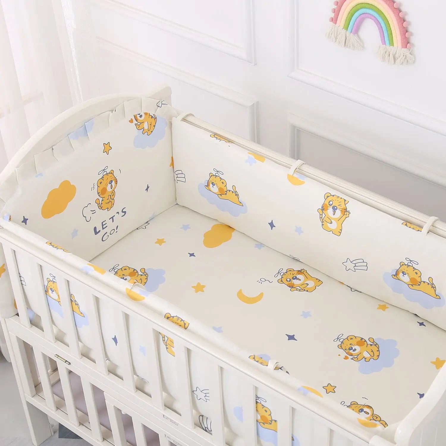 Cartoon Crib Liner 3D Mesh Cotton Baby Bed Bumper Baby Cot Bedding Sets Baby Bed Protector 5PCS Baby Bedding Set Bumpers+Sheet