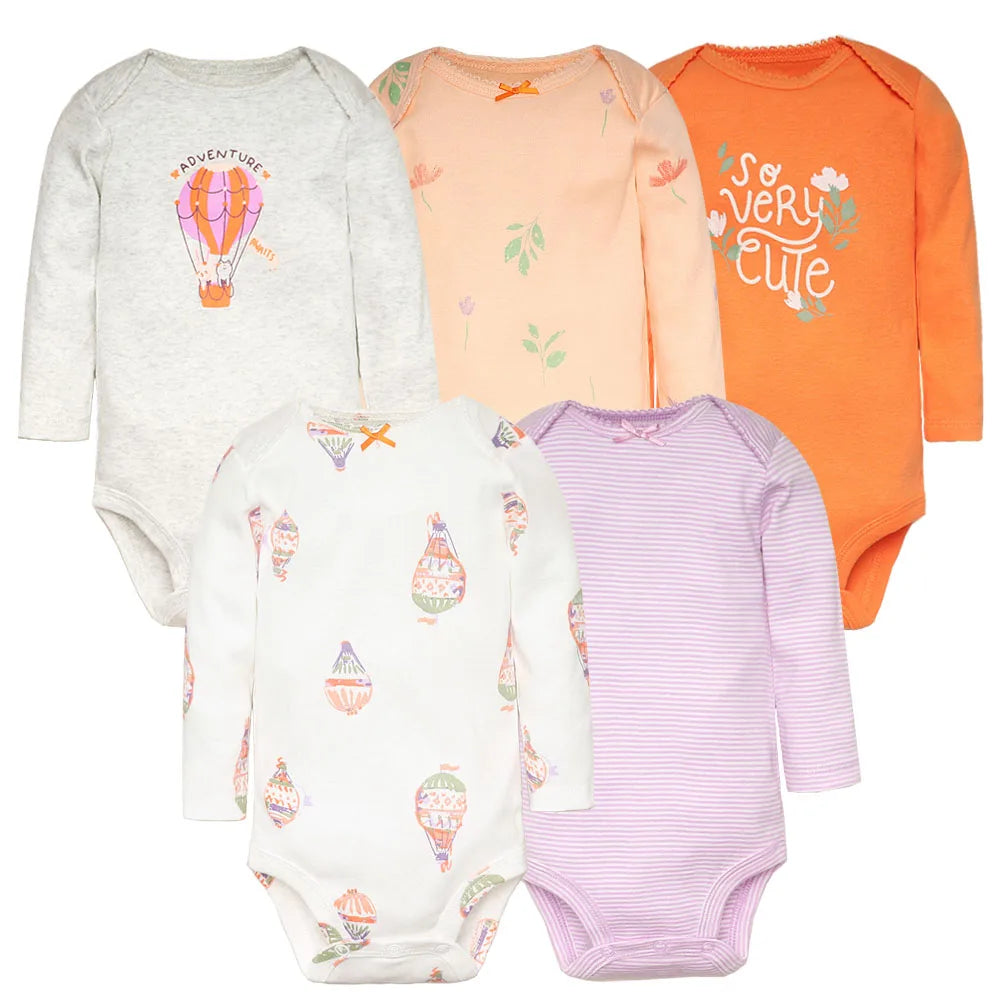 2026 Newborn Baby Girl Clothes Long Sleeve 100% Cotton 5 Pieces/Lot Baby Bodysuits, Infant Clothing 3-24M