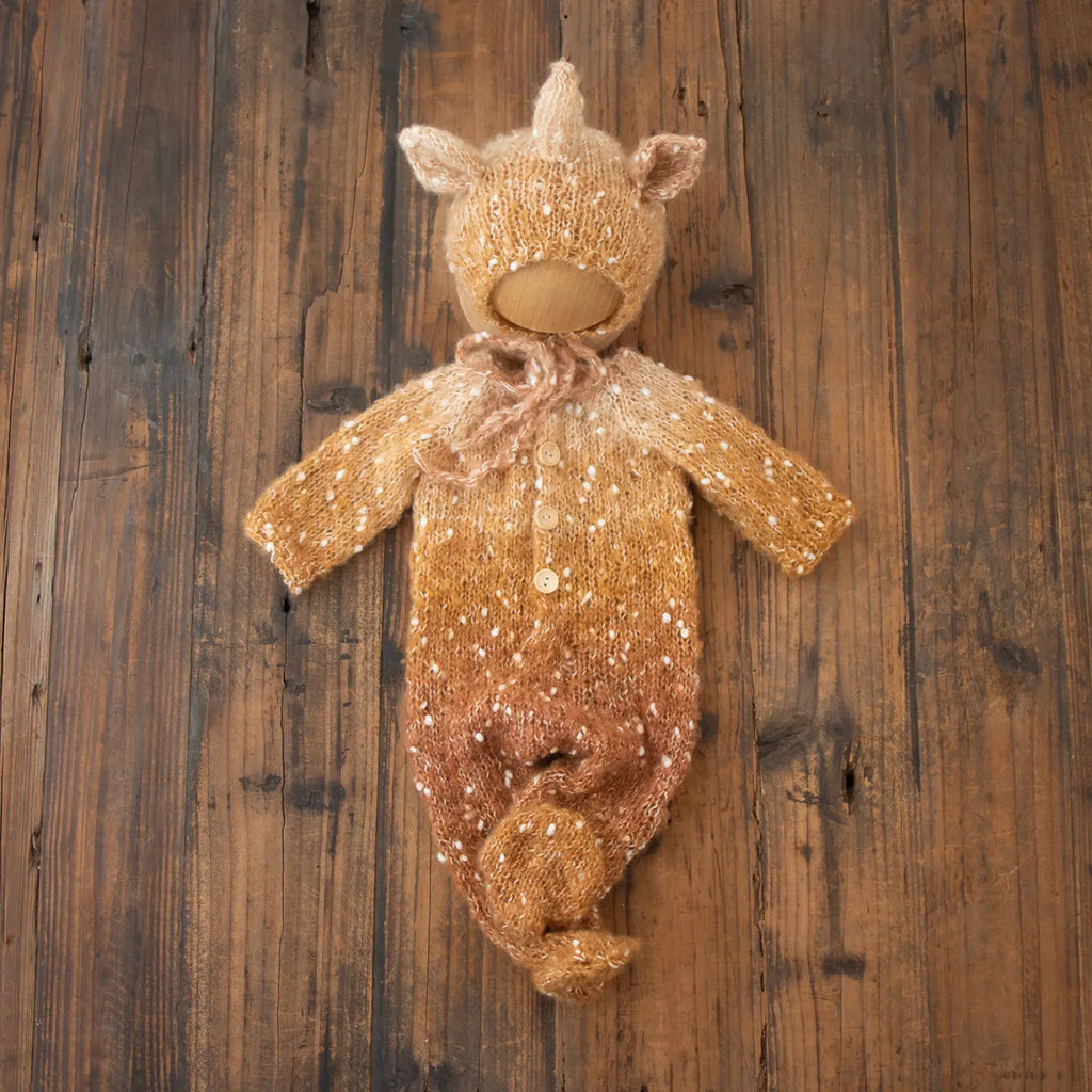 Newborn Photography Props Baby Handmade Elk Deer Outfits with Hat 2pcs for Christmas Photoshoot Studio Photo Shooting Clothing