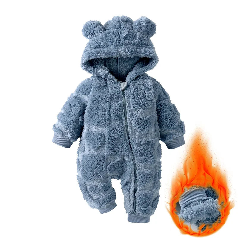 Cartoon Baby Romper With Hood Arctic Velvet Hooded Winter Warm Long Sleeve Unisex 0 To 18 Months Newborn Clothes