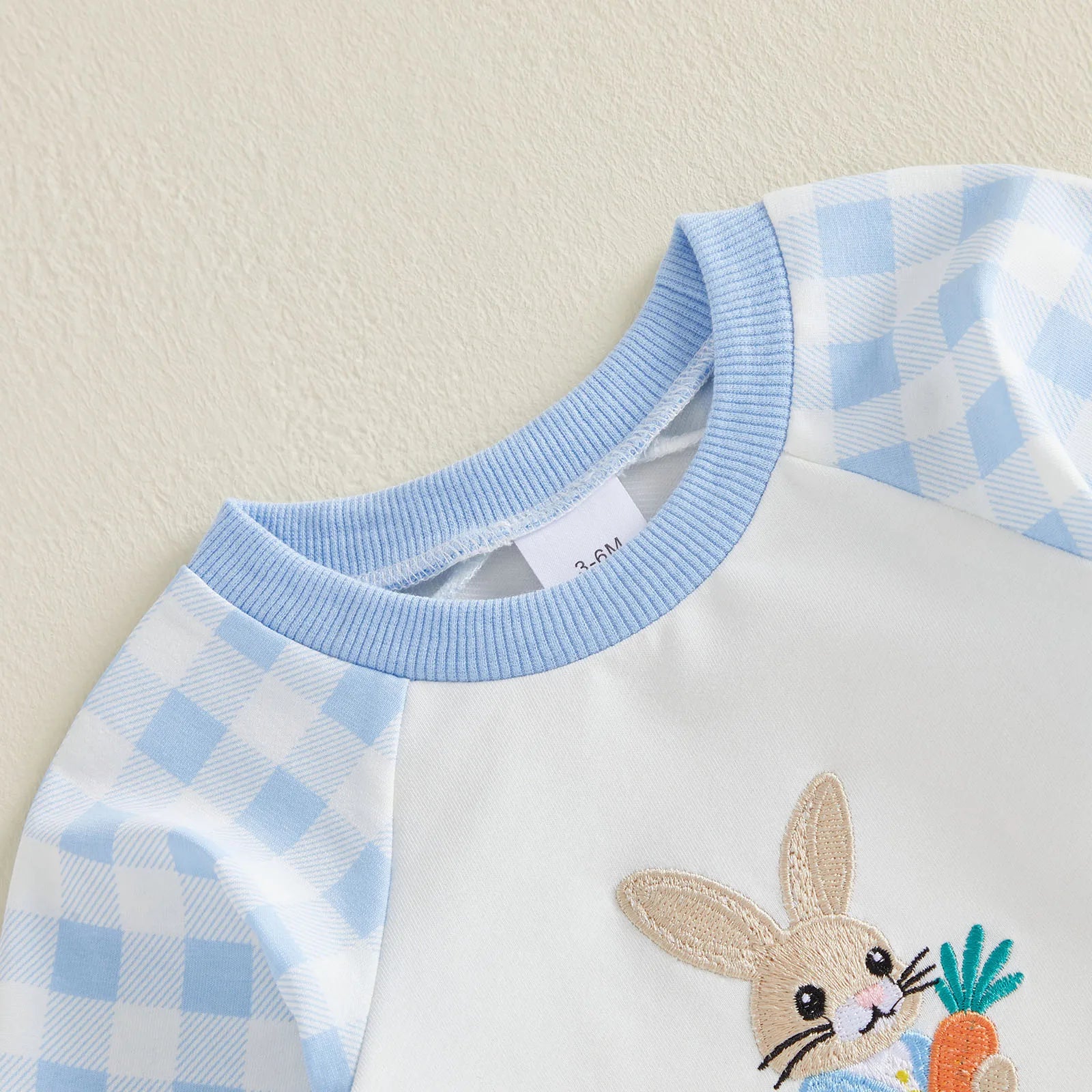 Cute Baby Easter Romper Bunny Letter Embroidered Plaid Long Sleeve Crew Neck Newborn Baby Rabbit Jumpsuit Costume