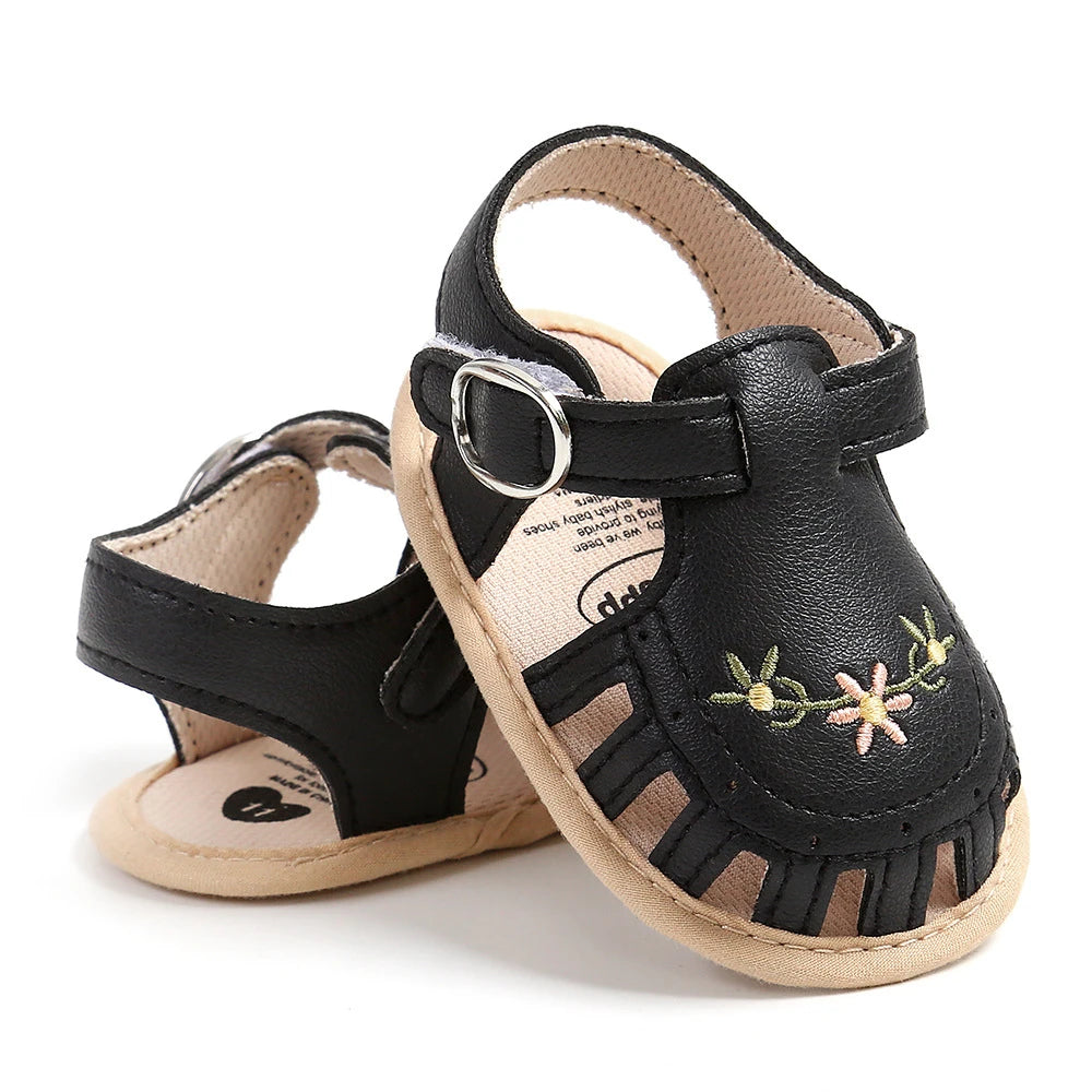 Baby Girl Sandals PU Leather Lightweight Wrap-Toe Design