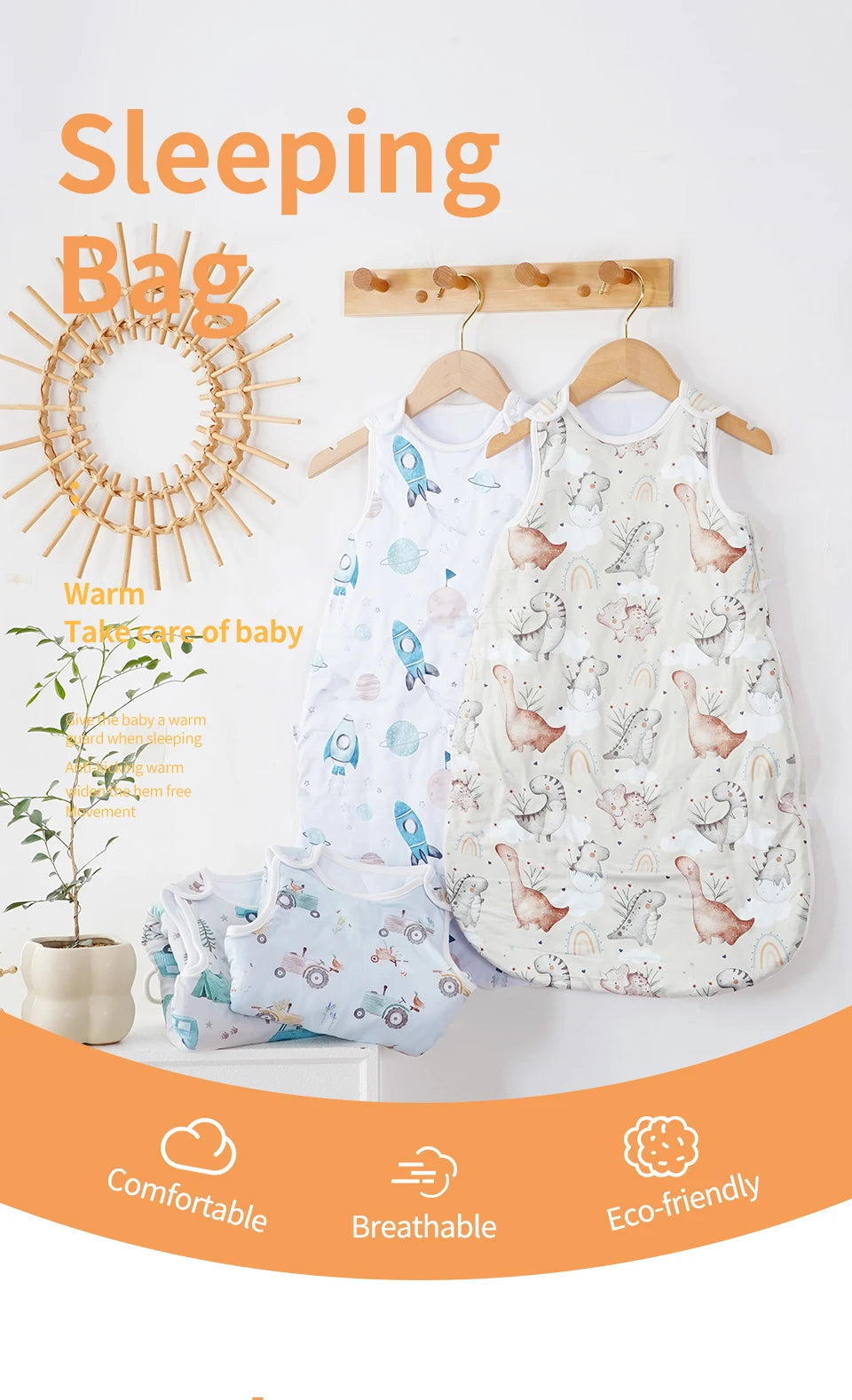 Elinfant Cozy Soft Thick Baby Sleeping Bag For Autumn Winter Sleeveless Design Sleep Sacks