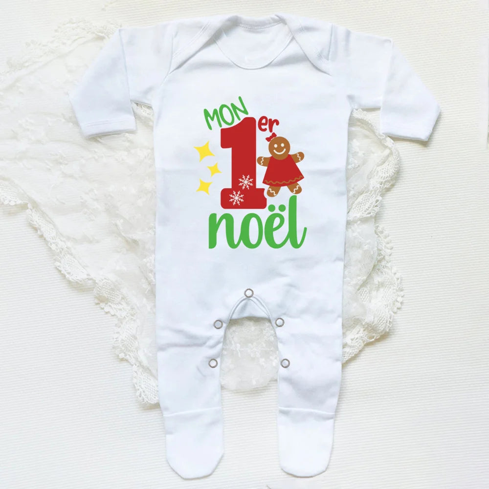 Your Baby's First Christmas Footed Sleepsuit Romper With French Letter Print Unisex Newborn Through Six Months