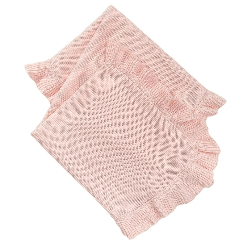 Cotton Knitted Baby Blanket Newborns Swaddles Wrap Towel with Ruffle Decors, Infant Toddler Bedding Stuff Crib Quilt