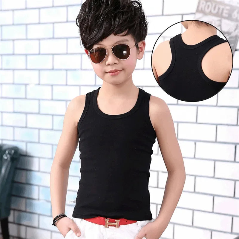 Kids Cotton Sleeveless Tank Top – Solid Colours, 2–11 Years