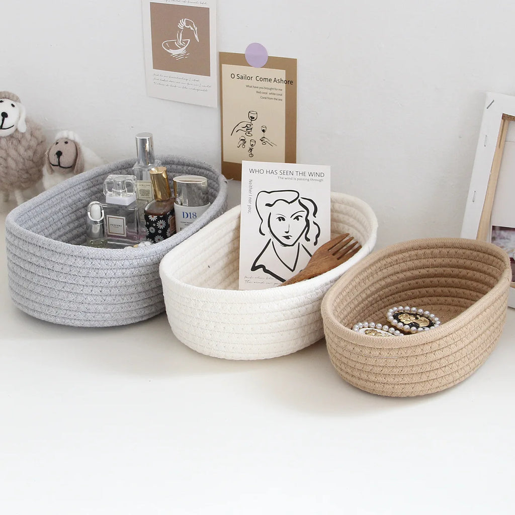 1PCS Nordic Cotton Rope Storage Baskets Woven Desktop Sundries Kids Toys Organizer Box Baby Dirty Clothes Laundry Basket Hamper