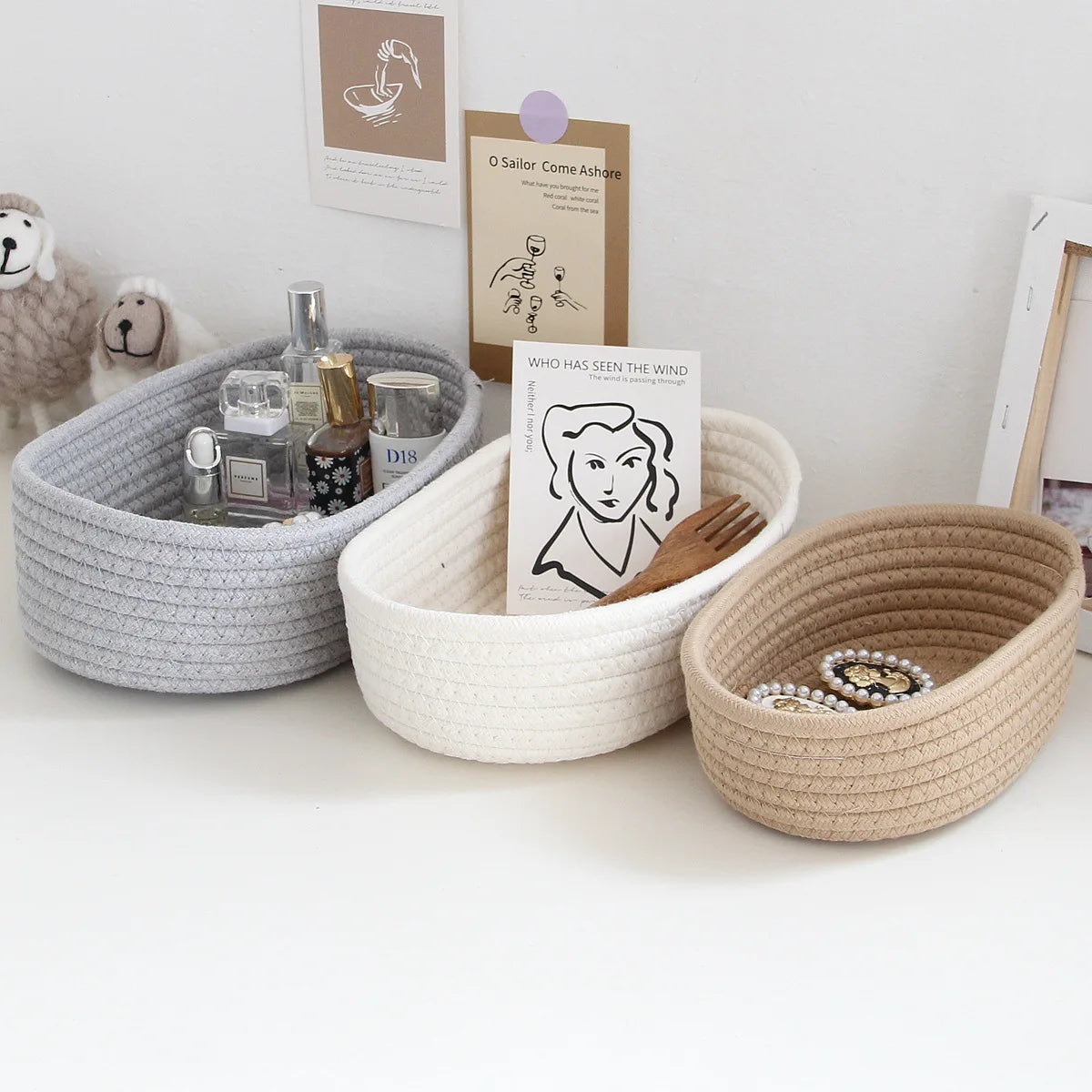 1PCS Nordic Cotton Rope Storage Baskets Woven Desktop Sundries Kids Toys Organizer Box Baby Dirty Clothes Laundry Basket Hamper