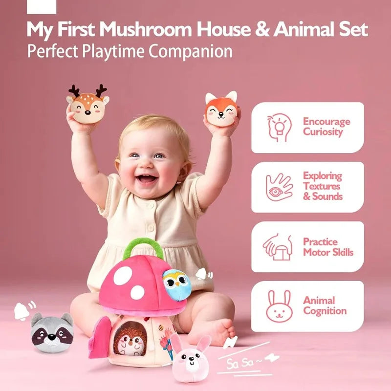 Baby Toys 6-12 Months Soft Baby Beehive with 5 Sensory Bee Rattle Mirror Crinkle Squeaker Busy Montessori Soft Toy for Toddlers