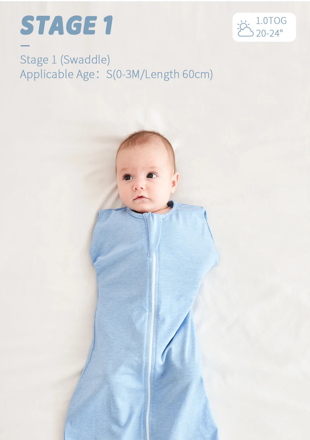 Baby Swaddle Sleeping Bag with Raised Hand, Anti-shock Swaddle Blanket, Double Zipper Sleepsacks, Newborn Baby Cotton Sleepwear