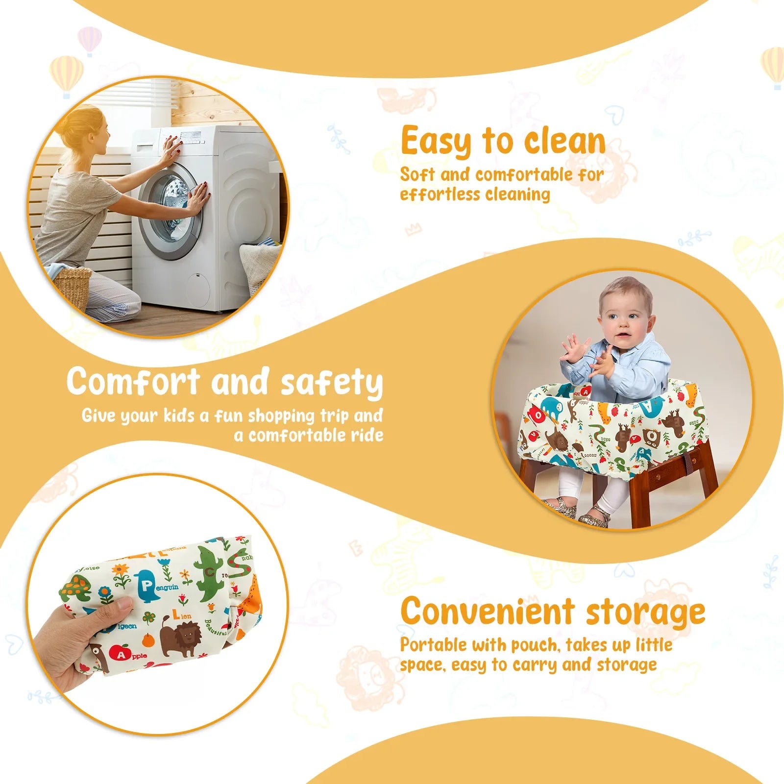 Baby Shopping Cart Seat Cover Polyester Waterproof Carton Style Baby Safety Cart Cover Comfortable Children Anti-Dirty Seat Pad