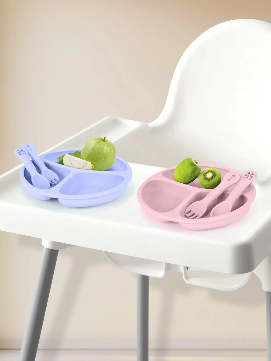 TYRY.HU 3pcs-1set Silicone Baby Feeding Set Divided Suction Plate Silicone Spoon Fork First Feeding Essentials Children Gift ﻿