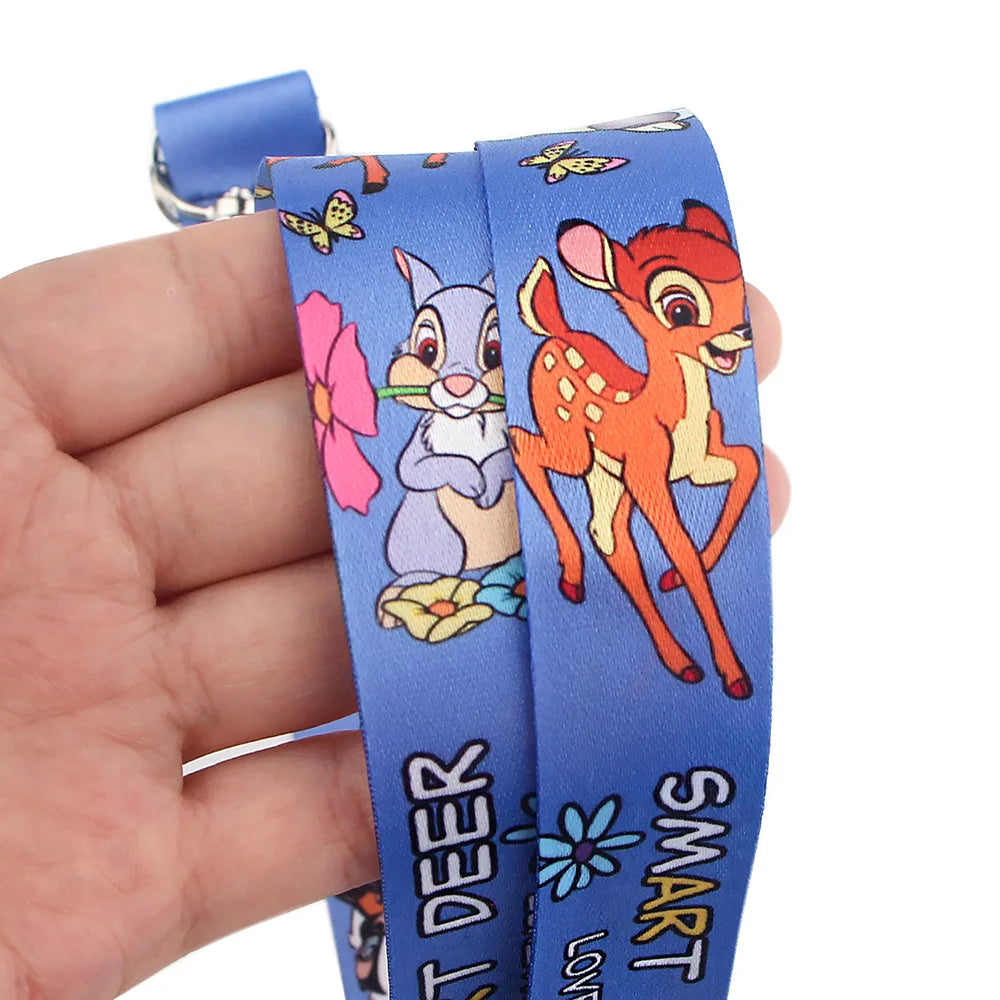 Cartoon Bambi Neck Straps Lanyard Keychain ID Credit Card Cover Pass Mobile Phone Key Ring Badge Holder Jewelry Accessories
