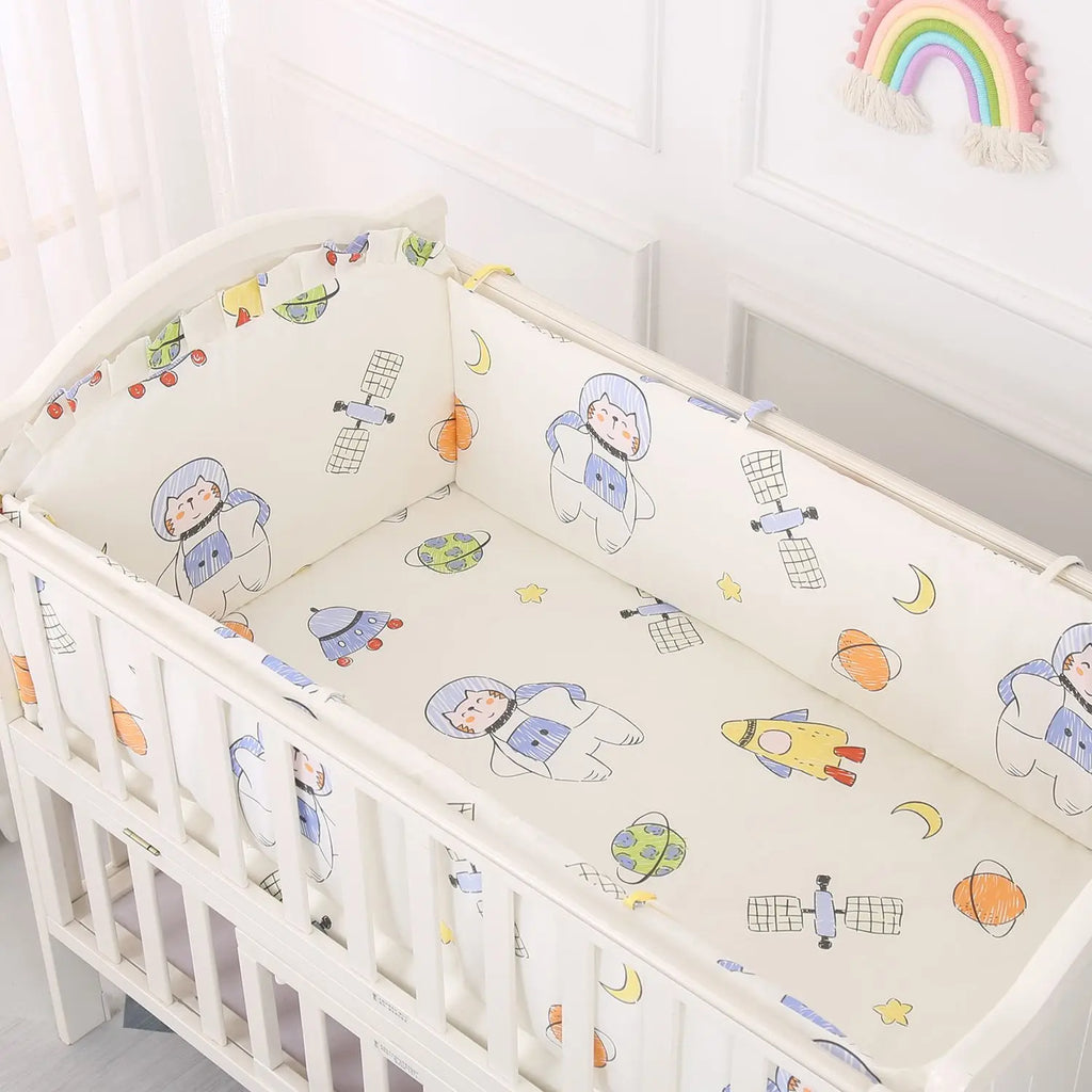 Cartoon Crib Liner 3D Mesh Cotton Baby Bed Bumper Baby Cot Bedding Sets Baby Bed Protector 5PCS Baby Bedding Set Bumpers+Sheet