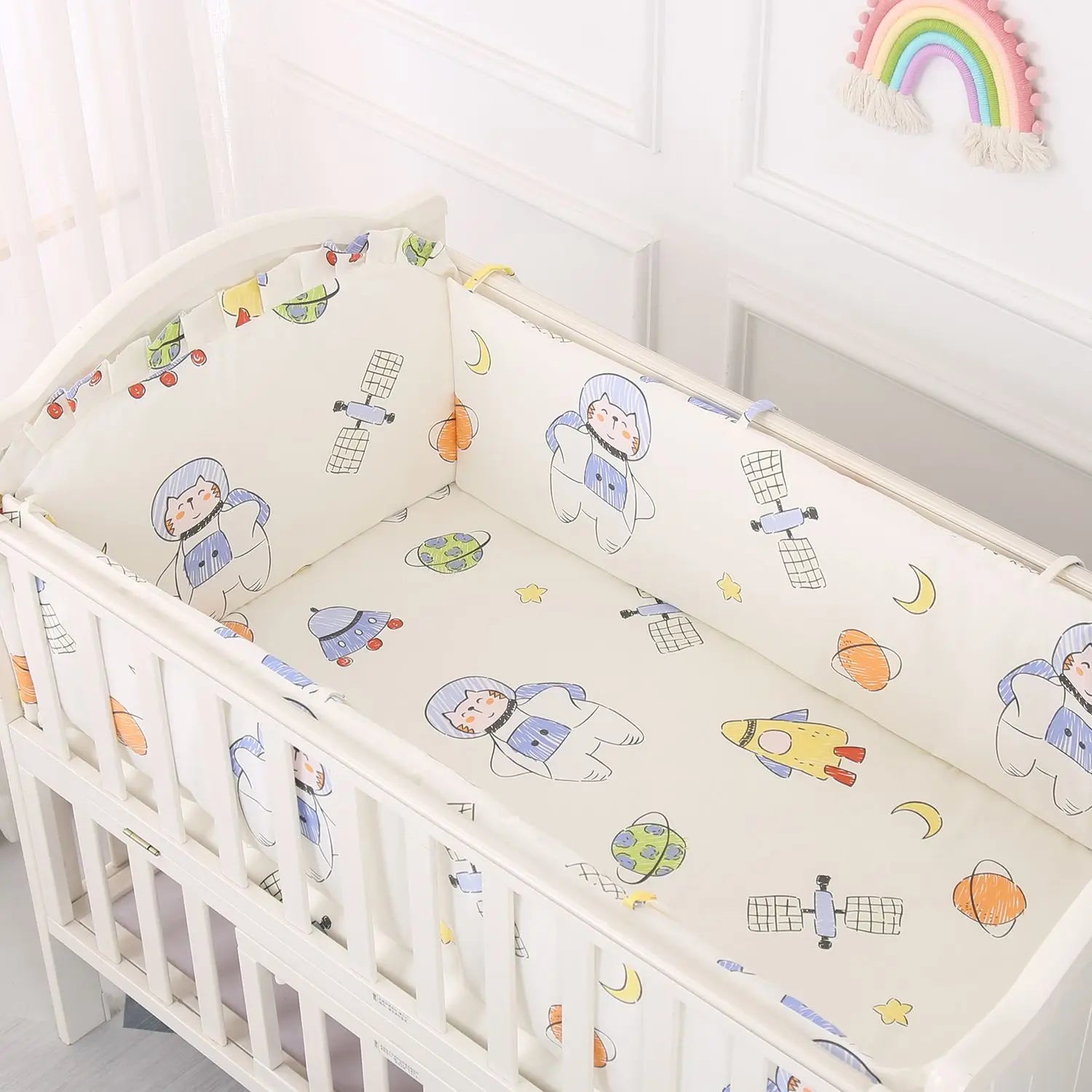 Cartoon Crib Liner 3D Mesh Cotton Baby Bed Bumper Baby Cot Bedding Sets Baby Bed Protector 5PCS Baby Bedding Set Bumpers+Sheet