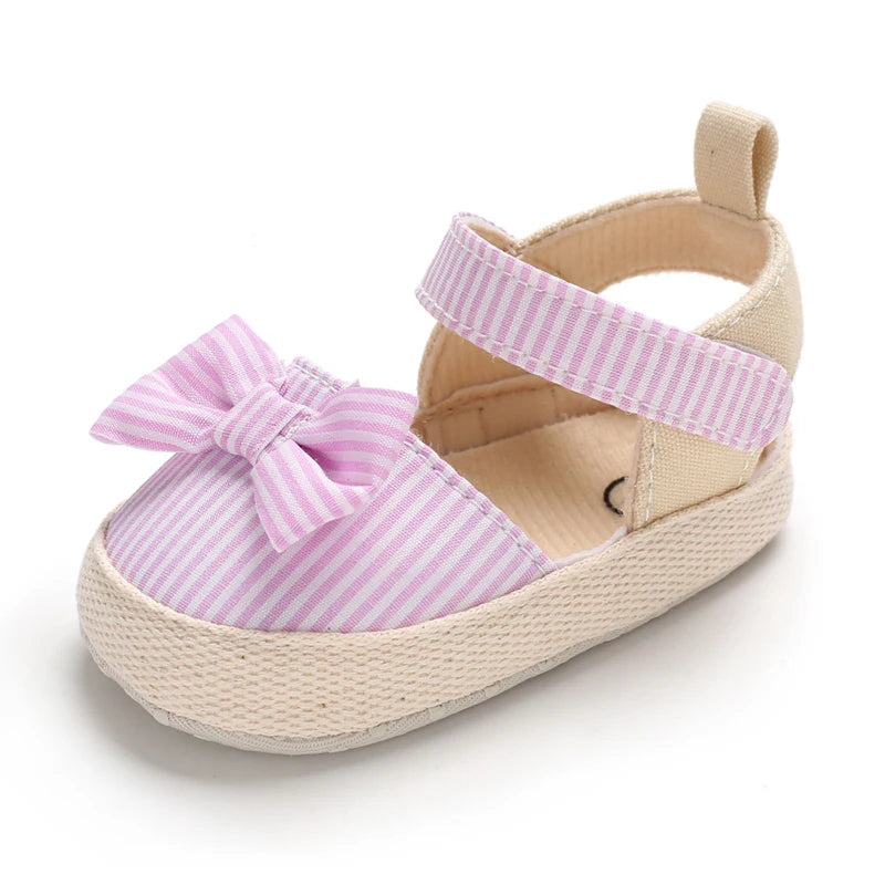 Bow Canvas Baby Girls Sandals, Summer Soft Sole Comfortable Lightweight Casual Walking Shoes