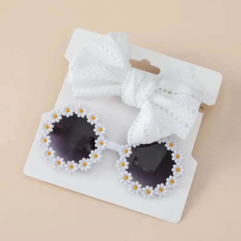 Kids Sunglasses And Daisy Headband Set Polyester Sun-Safe For Toddlers