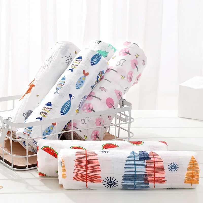 110*120cm Soft Muslin Cotton Baby Blanket Bamboo Cotton Blanket Wrap Cute Cartoon Newborn Blankets Infant Wrap Sleepsack