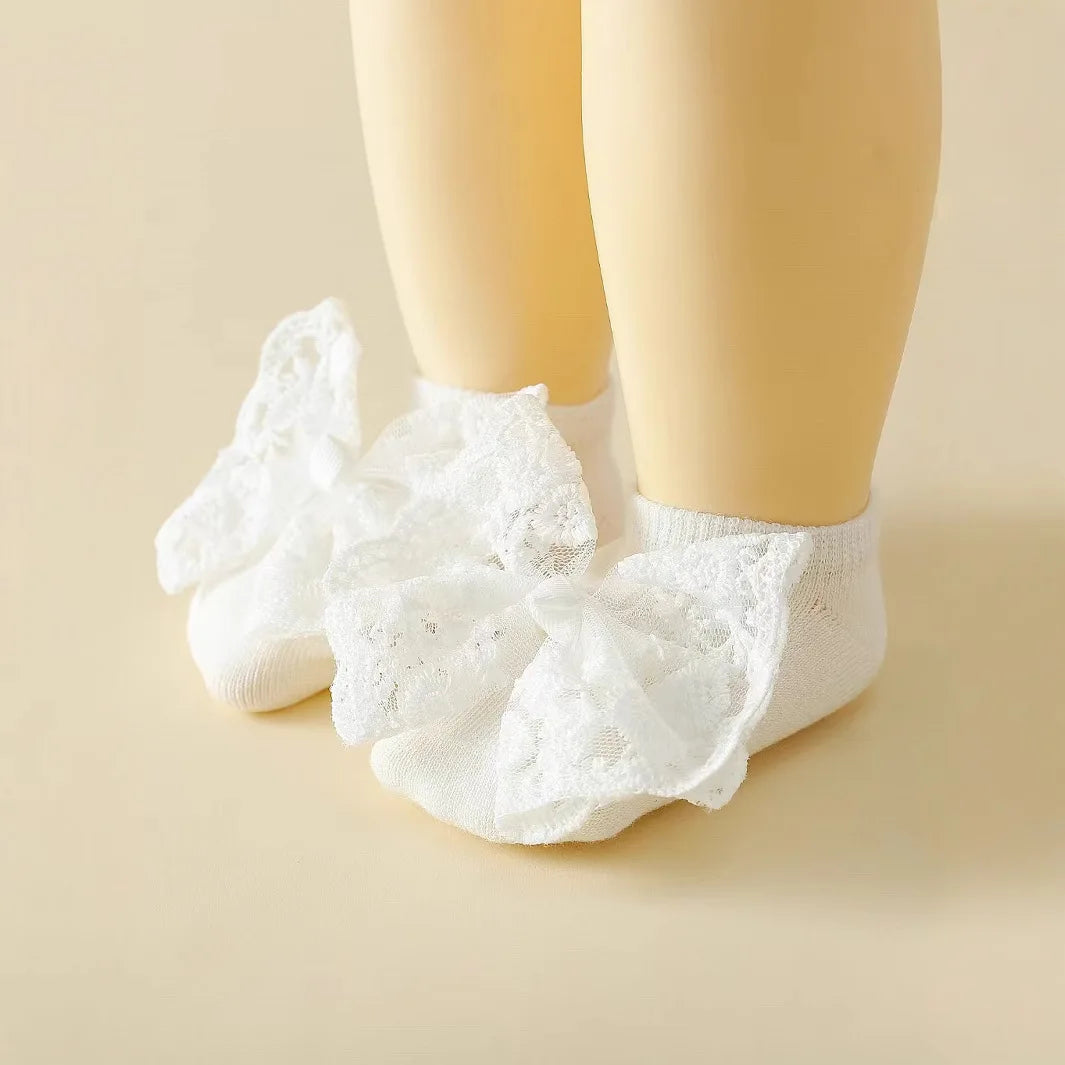 0-12month Baby Socks Newborn Girls Lace Bow Princess Anti Slip Socks Headband Spring Summer Children's Headwear Baby Items