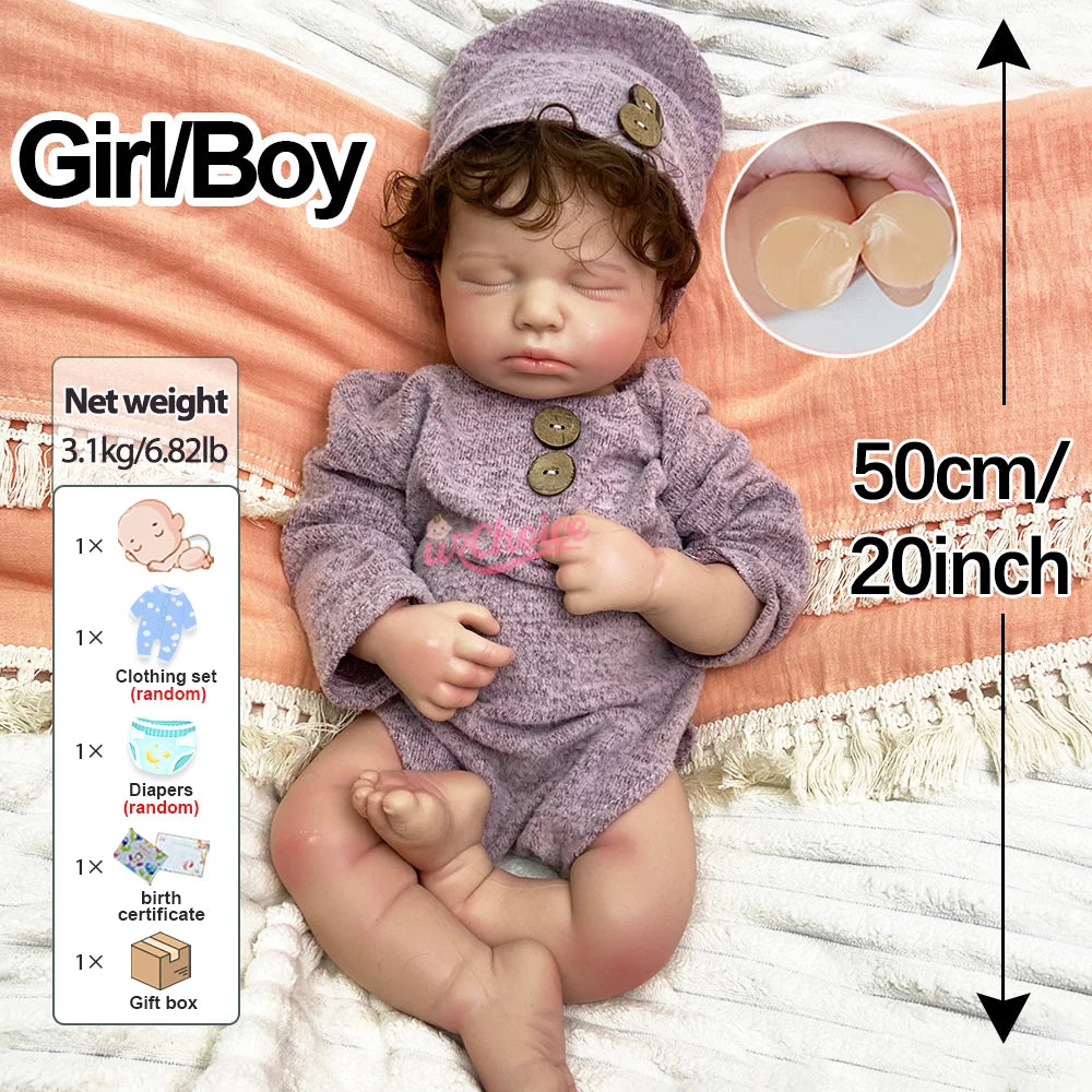 20" Realistic Full Silicone Reborn Baby Boy/Girl Rooted Hair Soft Newborn Doll Open Mouth Pacifier For Christmas Surprise Gift