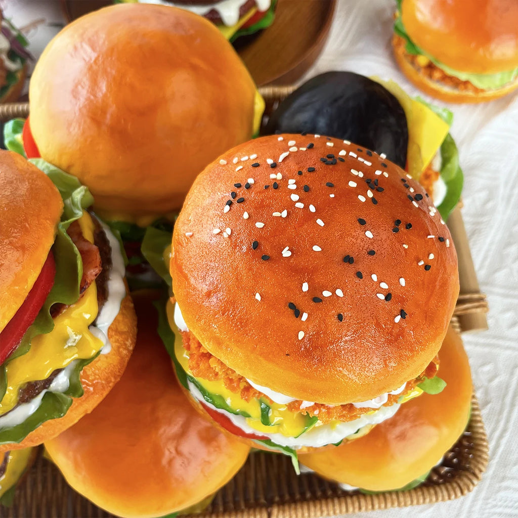Realistic Fake Hamburger Model PU Material Food Display Prop (1PC) for Photography Decoration Restaurant Window Display Party