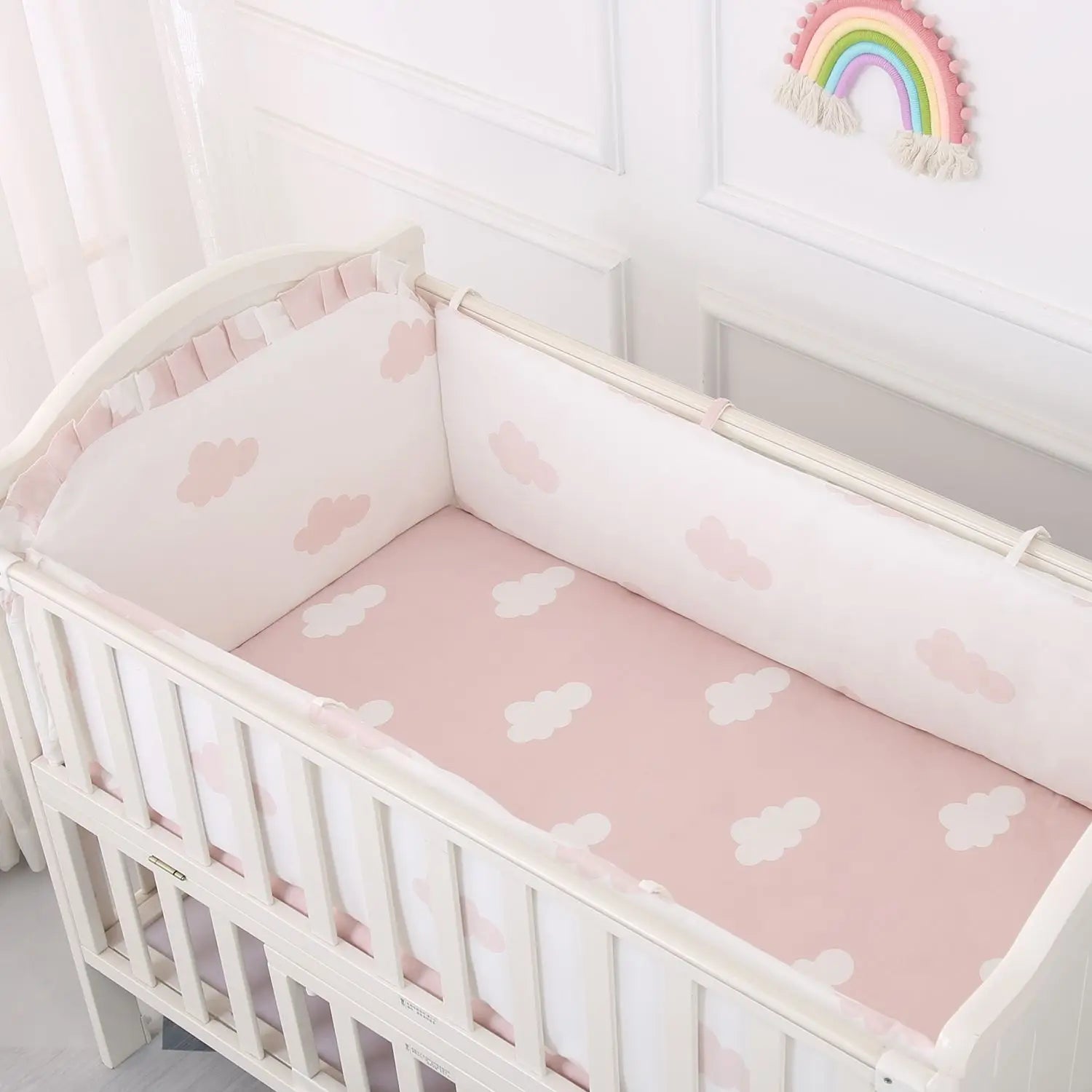 Cartoon Crib Liner 3D Mesh Cotton Baby Bed Bumper Baby Cot Bedding Sets Baby Bed Protector 5PCS Baby Bedding Set Bumpers+Sheet