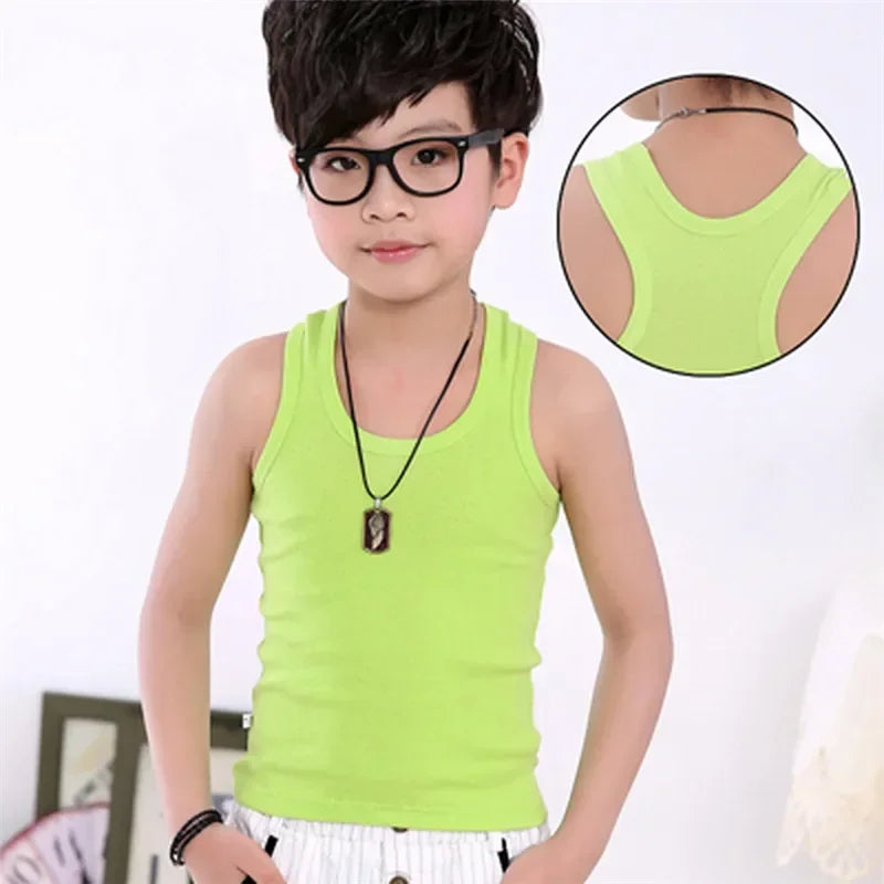 Kids Cotton Sleeveless Tank Top – Solid Colours, 2–11 Years