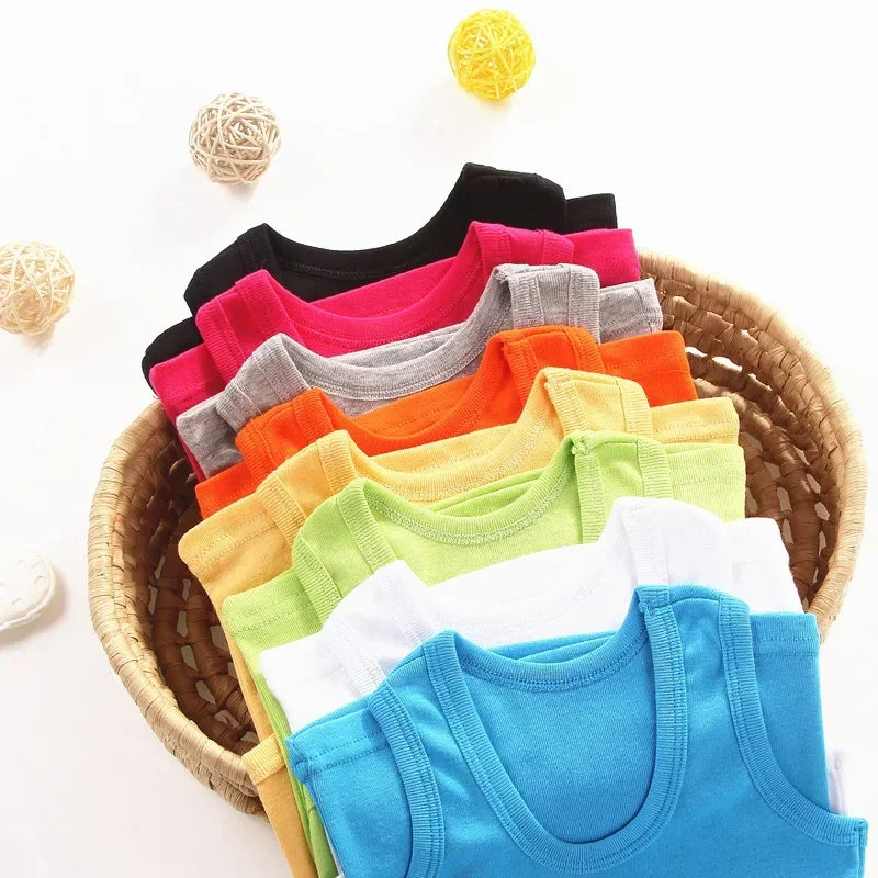 Kids Cotton Sleeveless Tank Top – Solid Colours, 2–11 Years
