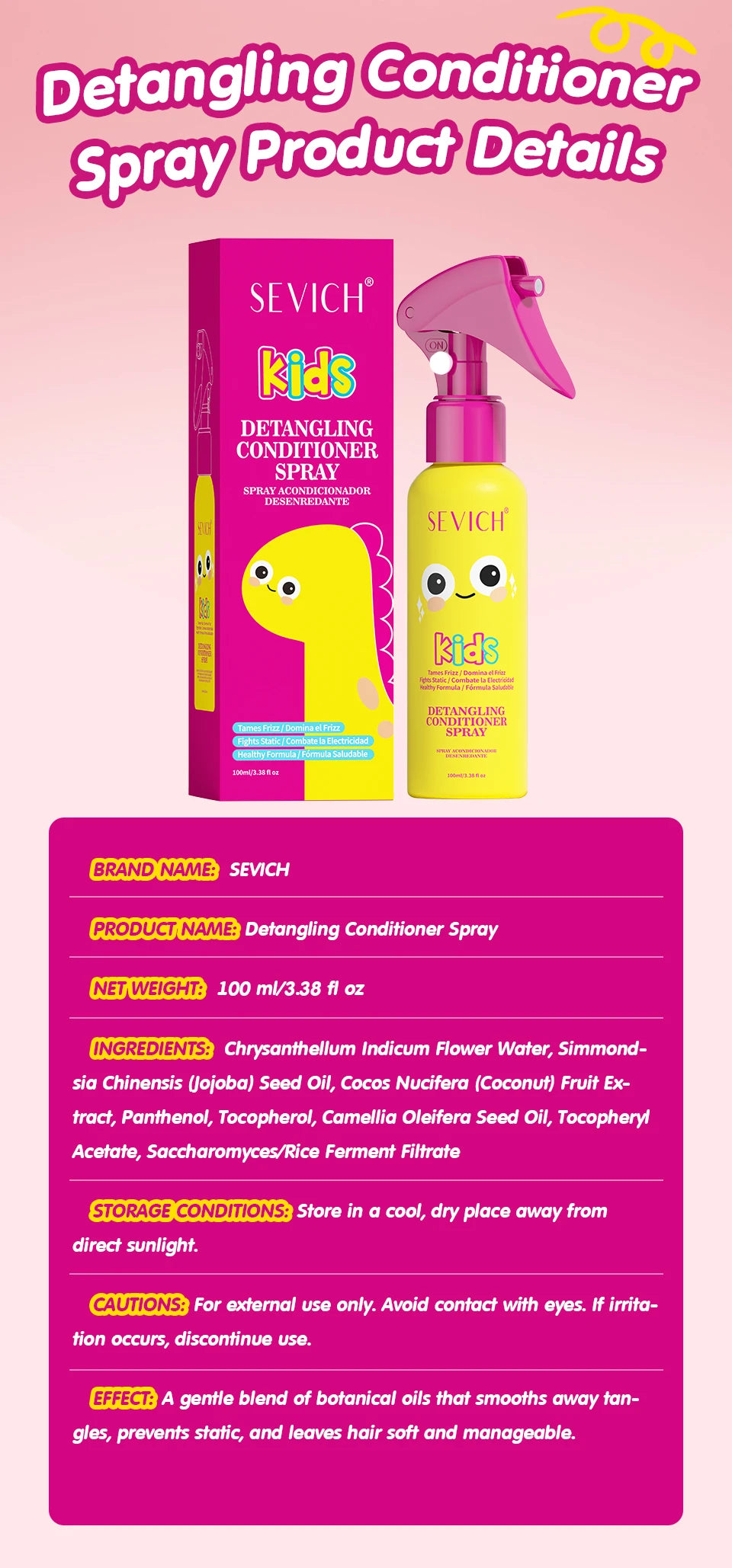 Kids Hair Detangler Spray 100ml Leave-In Conditioning Elixir for Tangle-Free Hair Adds Shine & Moisture Breakage & Reduces Frizz