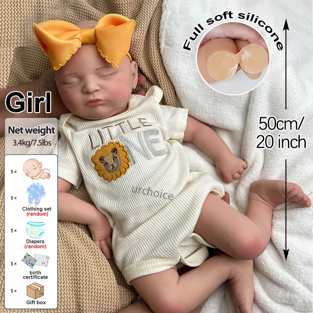 Newborn Silicone Baby Doll Full Body Hand Painted Reborn Doll Closed Eyes Lifelike Girl Collectibles