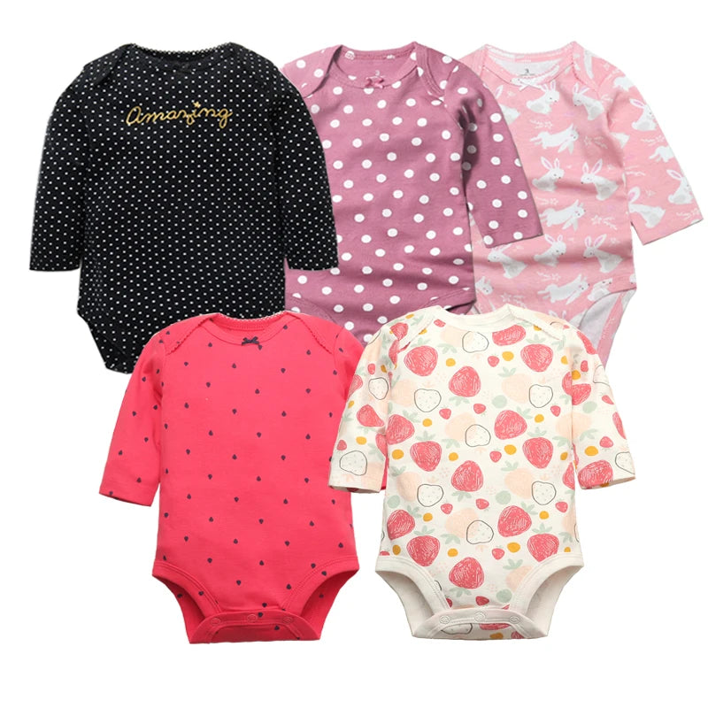 2026 Newborn Baby Girl Clothes Long Sleeve 100% Cotton 5 Pieces/Lot Baby Bodysuits, Infant Clothing 3-24M