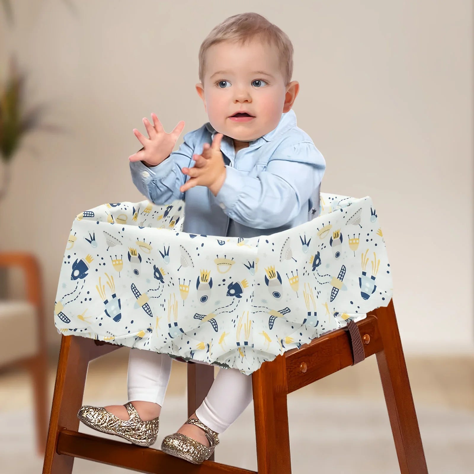 Baby Shopping Cart Seat Cover Polyester Waterproof Carton Style Baby Safety Cart Cover Comfortable Children Anti-Dirty Seat Pad