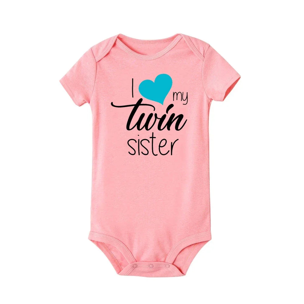 Twins Infant Bodysuit I Love My Twin Sister Brother Unisex Short Sleeve Newborn Romper Baby Gift