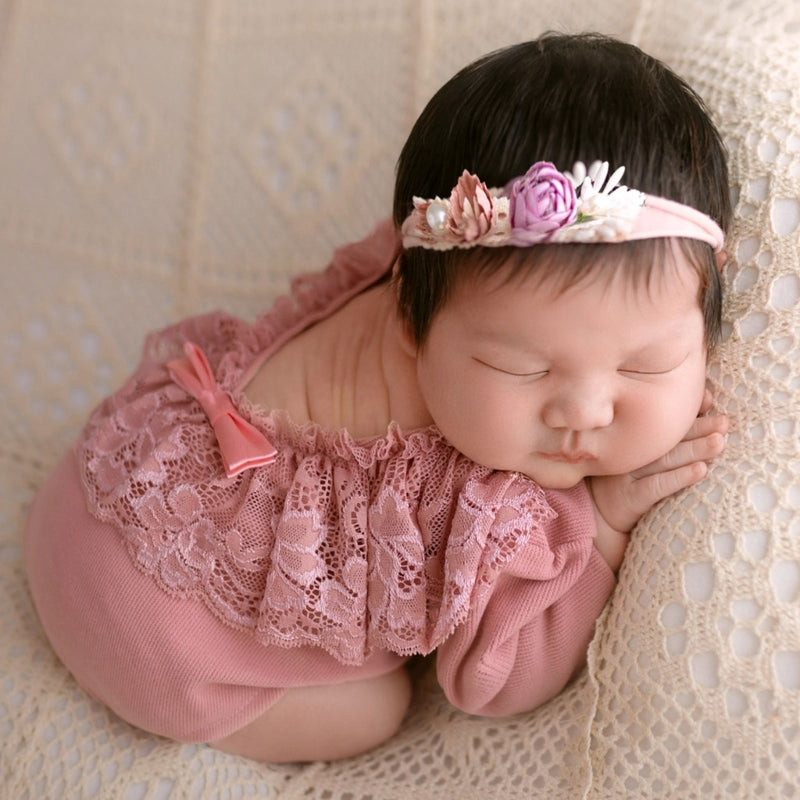 Baby Photo Clothing Lovely Princess Lace Jumpsuit Long Sleeve Romper Newborns Shower Party Elegant One-piece Photo Props A2UB