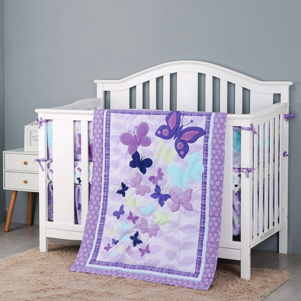 Crib Bedding Set Cotton Purple Elastic Fitted Sheet for Standard Cribs