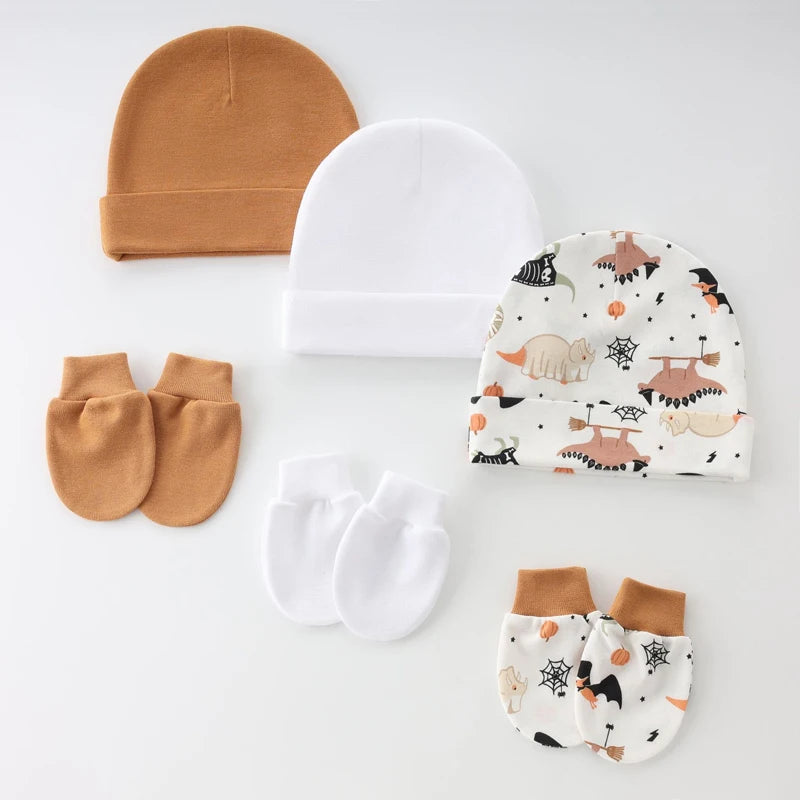 3 Sets Newborn Hat Gloves 100% Cotton Cartoon Baby Beanie Hat for Girls Boys Infant Bonnet Toddler Cap Kids Accessories 0-6M