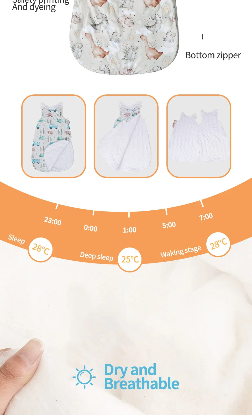 Elinfant Cozy Soft Thick Baby Sleeping Bag For Autumn Winter Sleeveless Design Sleep Sacks