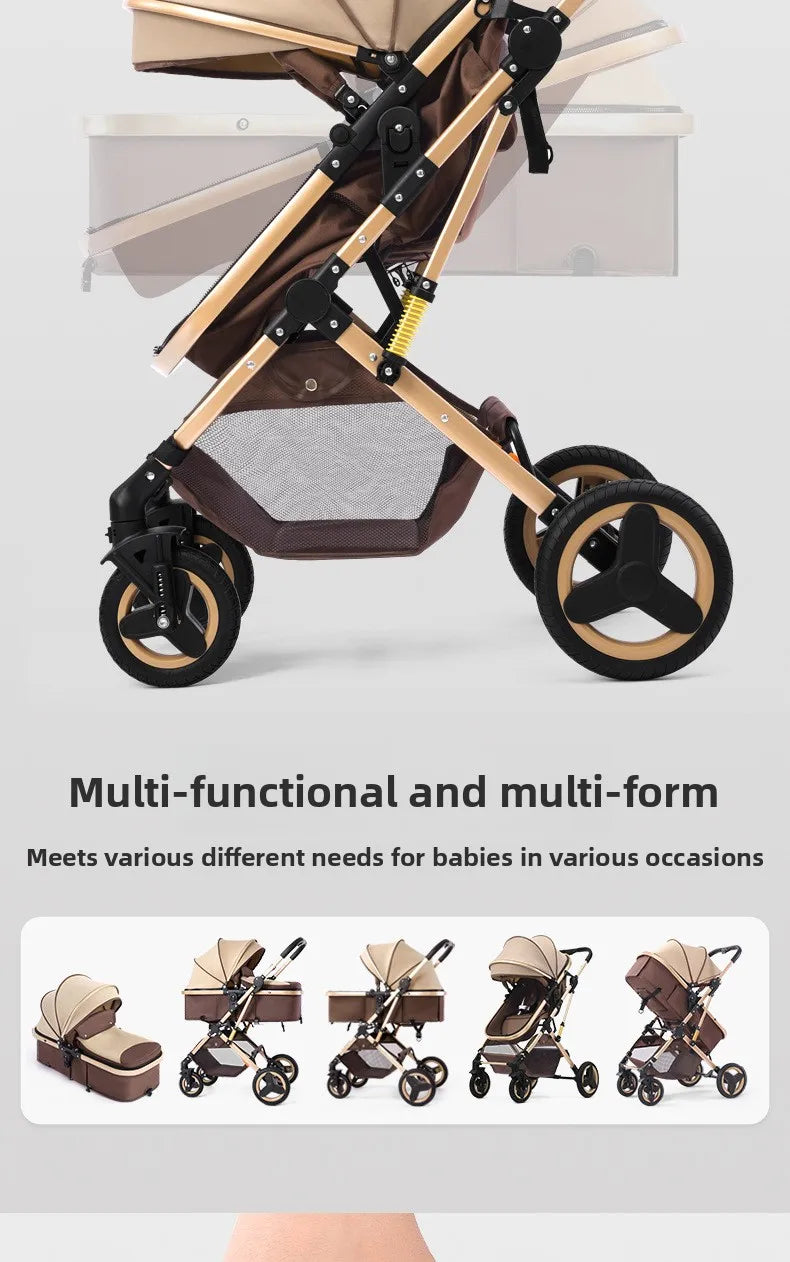 2025 New Style Newborn Baby Stroller High View Two-way Three-in-one Sitting and Lying Baby Stroller with Basket and Car Seat