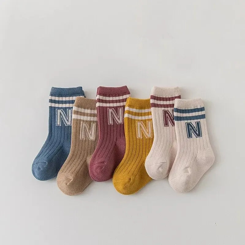 Baby Knee-High Socks 3-Pack – Cotton Letter Stripe