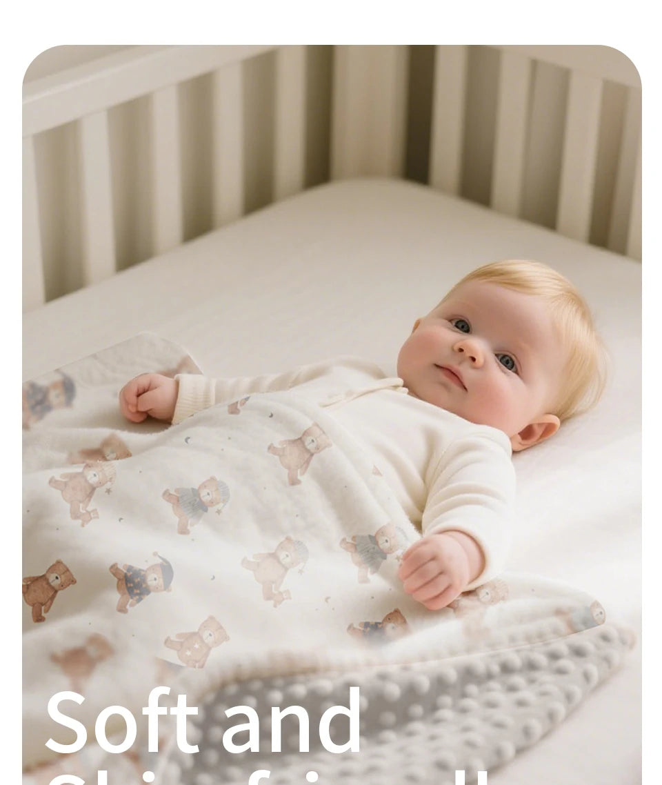 1PC Baby Blanket, Soft Plush Minky Blanket with Double Layer Dotted Backing for Toddler, Multicolor Printed 30 X 40 Inch