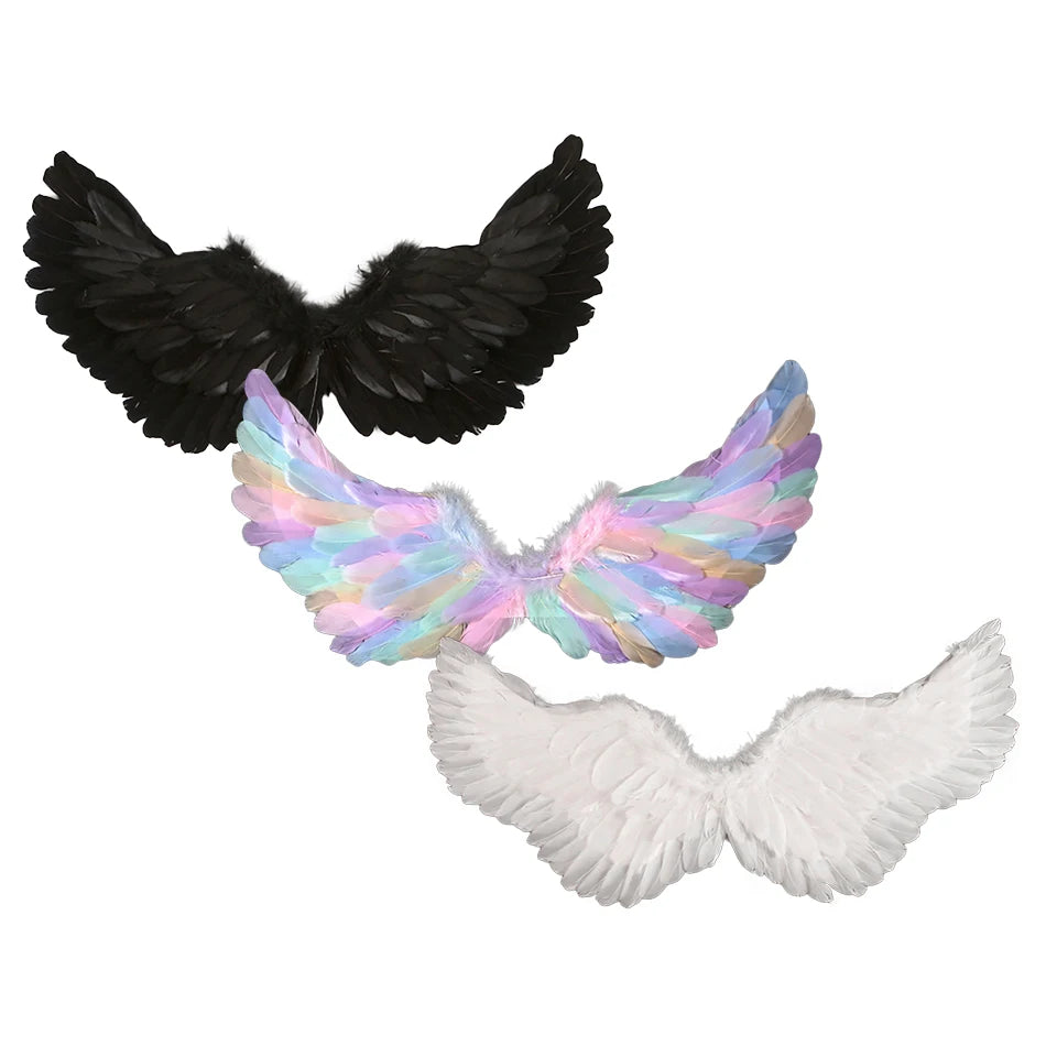 Faux Feather Angel Wings Costume Props Children Halloween Carnival Cosplay Devil Wings Black White Stage Performance Accessories