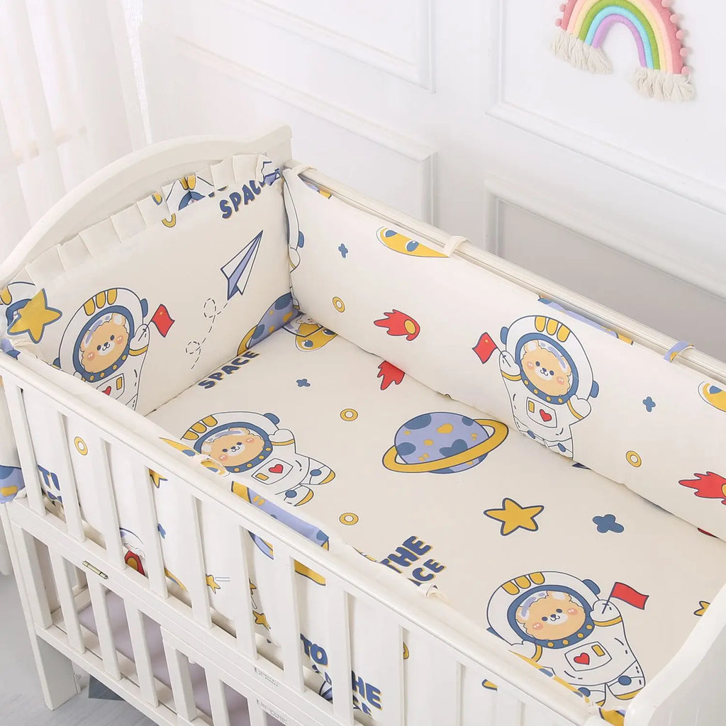 Cartoon Crib Liner 3D Mesh Cotton Baby Bed Bumper Baby Cot Bedding Sets Baby Bed Protector 5PCS Baby Bedding Set Bumpers+Sheet