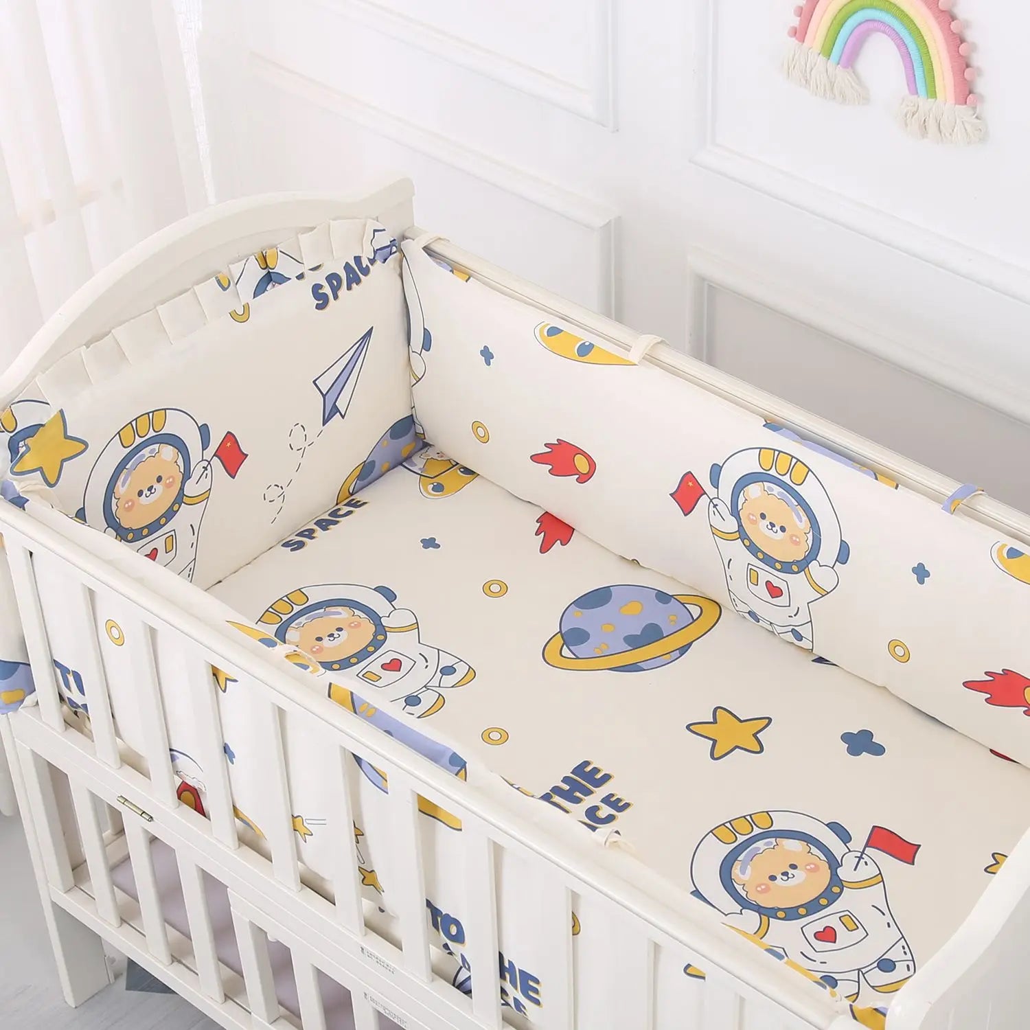 Cartoon Crib Liner 3D Mesh Cotton Baby Bed Bumper Baby Cot Bedding Sets Baby Bed Protector 5PCS Baby Bedding Set Bumpers+Sheet